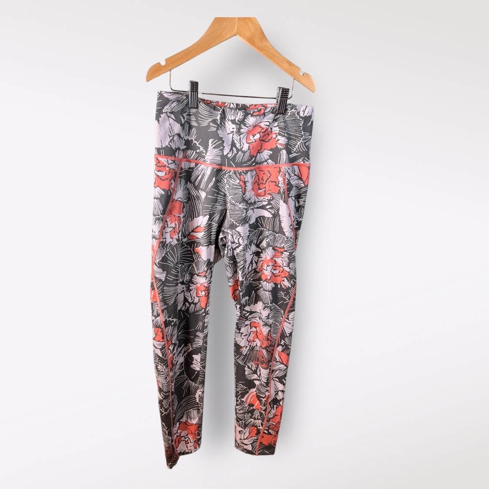 NATORI Women’s Yoga Pants Sz S Tropical Orange Gray Grey Soft 3/4 Cropped